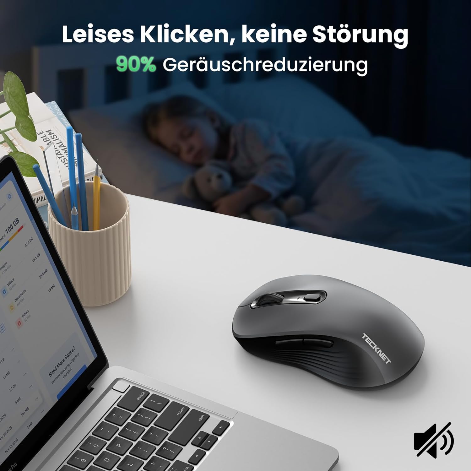 Thumbnail 4 de TECKNET Bluetooth Maus – kabellos, wiederaufladbar, 4800 DPI, leise Klicks, Bluetooth 5.0/3.0 + 2,4 GHz