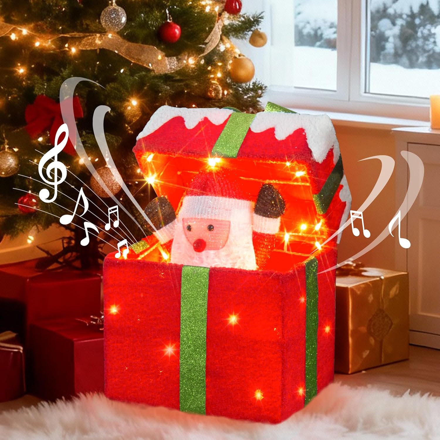 Detalle 2 de PEIDUO 806047-7-16 Animated Christmas Santa Gift Box with 48 Warm LEDs