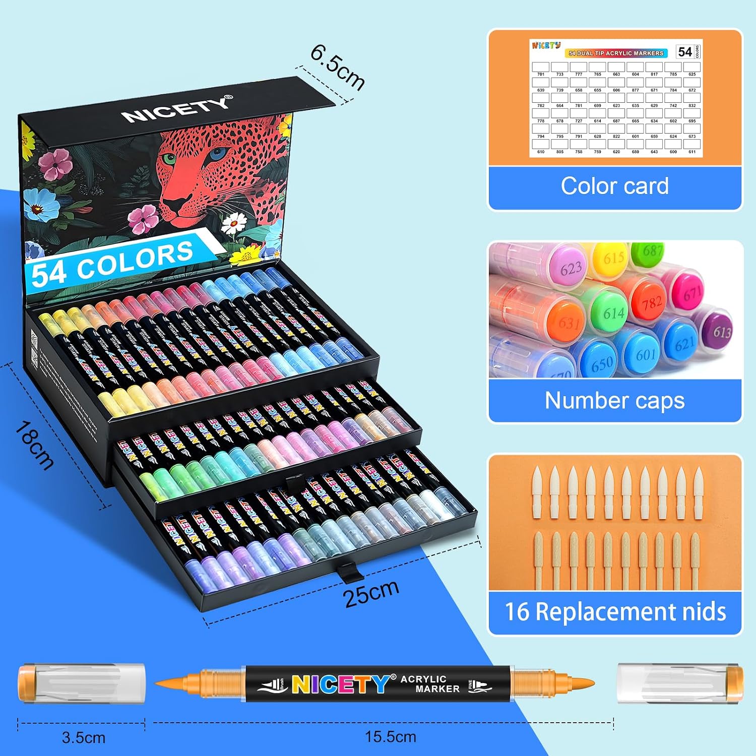 Detalle de NICETY 54 Colours Dual Tip Acrylic Paint Pens Set – A practical multi-surface choice