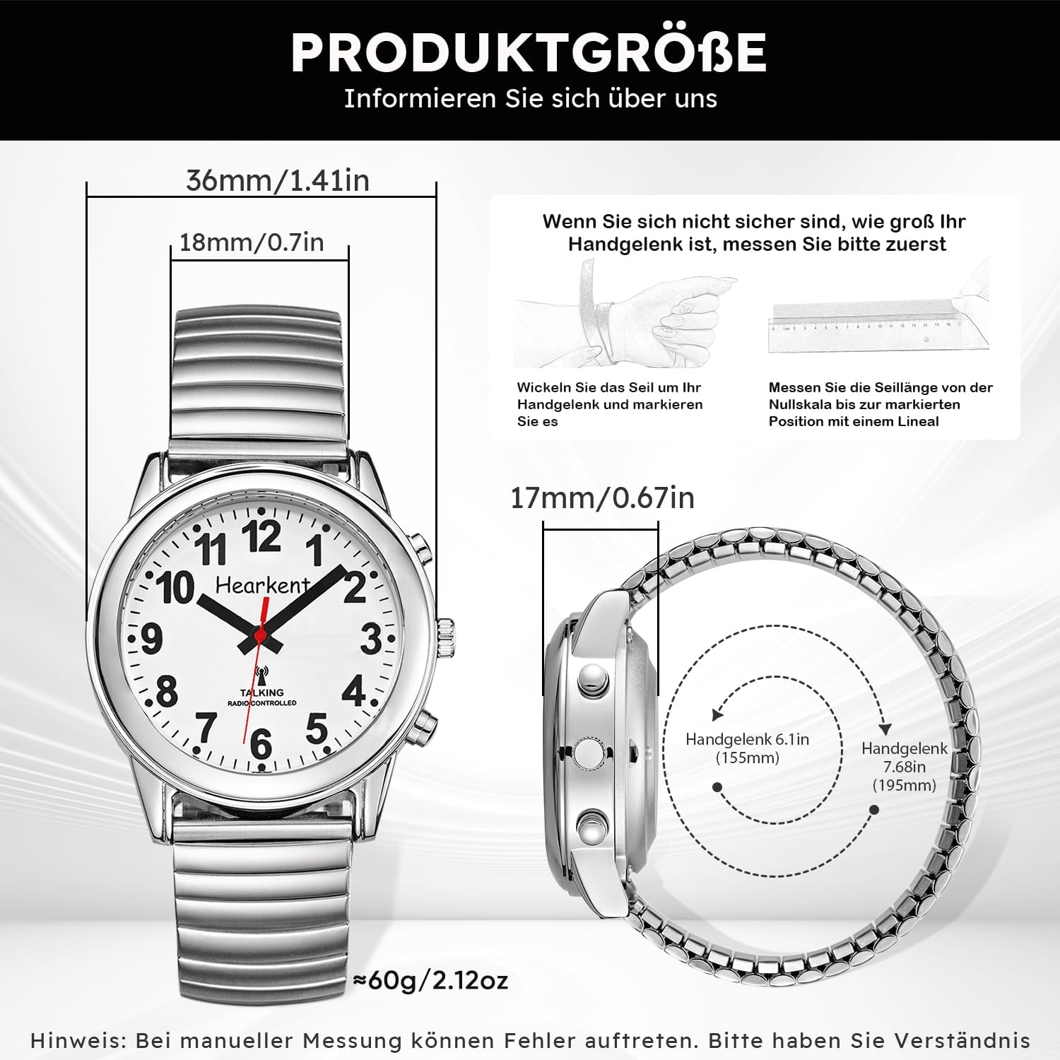 Detalle 2 de Hearkent Sprechende Uhr mit deutscher Sprachausgabe (DCF) für Senioren und Sehbehinderte