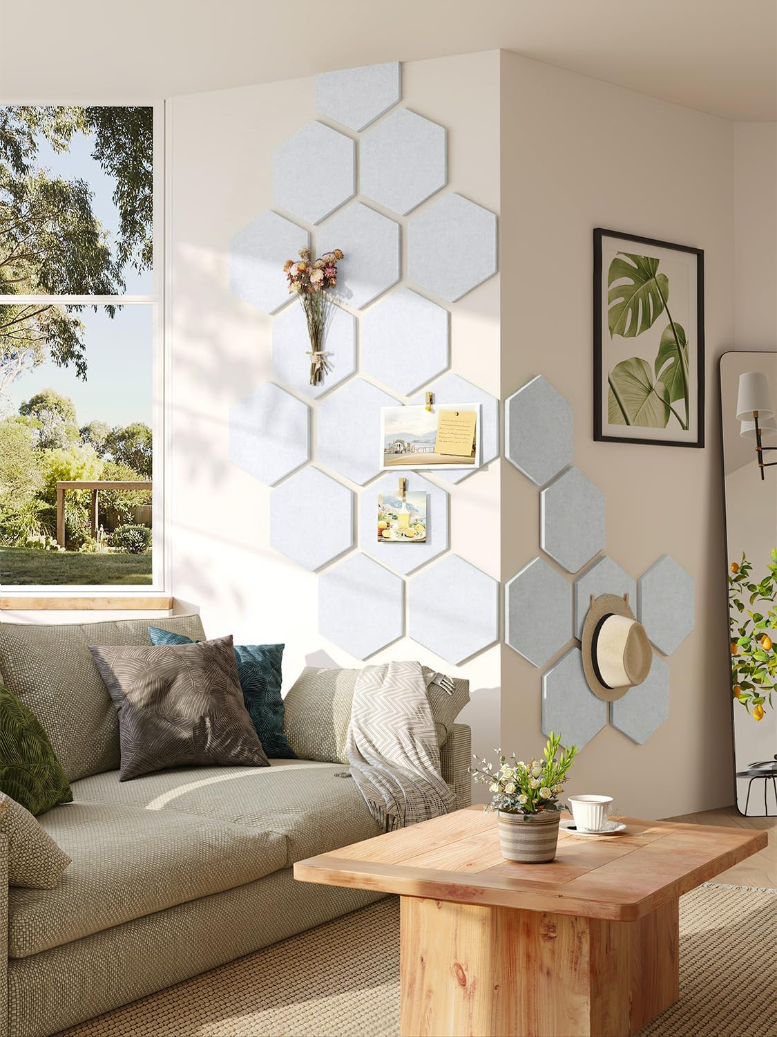 Detalle de Uoisaiko 30cm Large Felt Hexagon Bulletin Board Set (Pack of 8) with 30 Push Pins