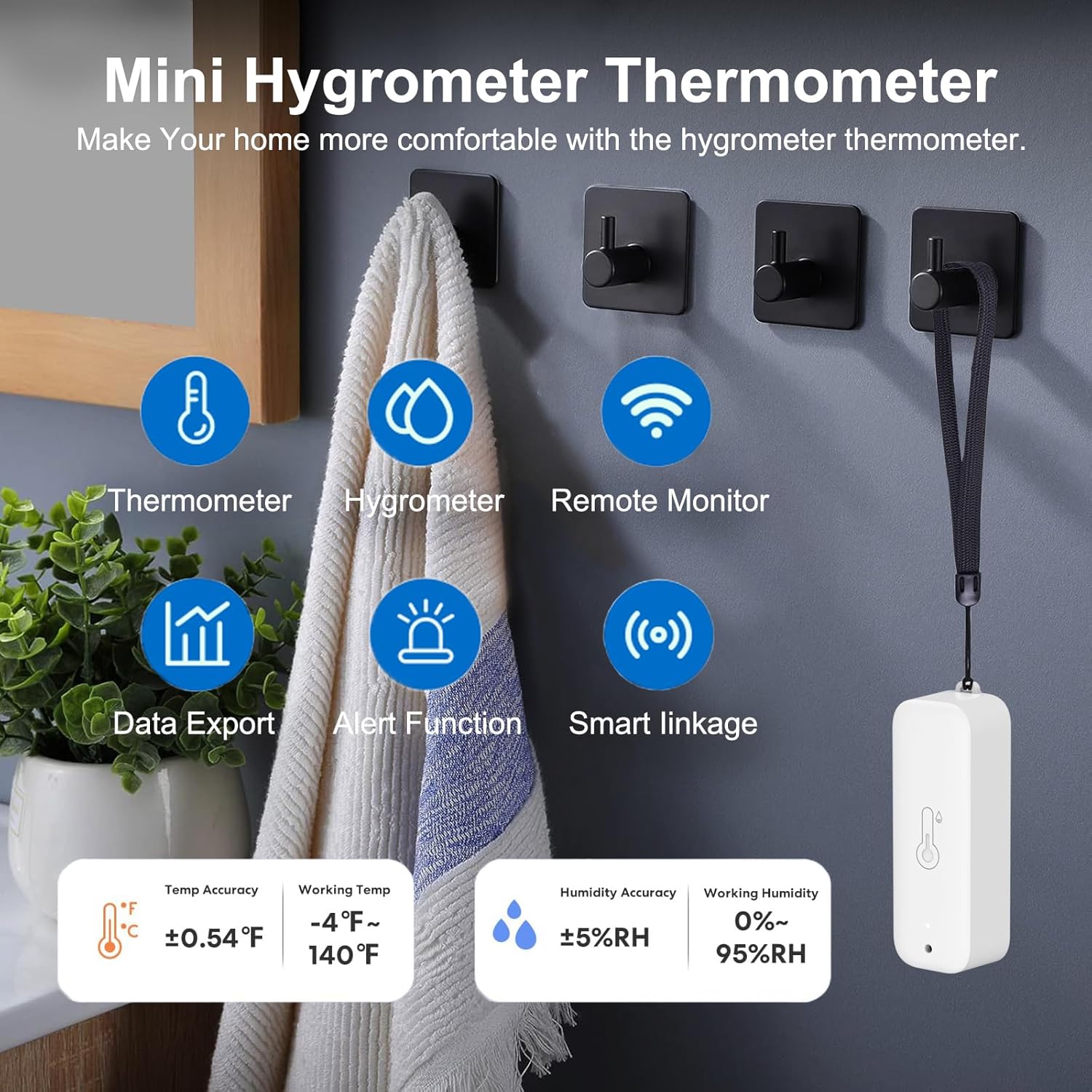 Detalle 2 de Termometro igrometro Wi‑Fi smart per temperatura e umidità 📟