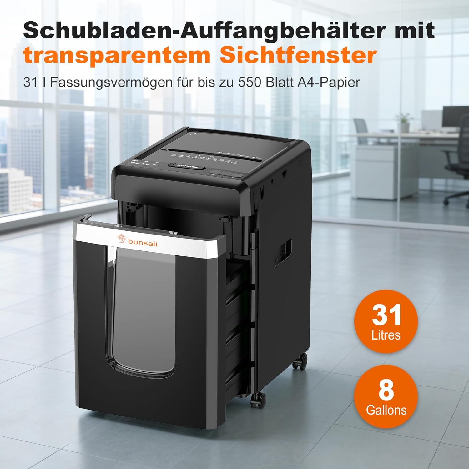 Thumbnail 3 de Bonsaii P-4 Micro-Cut Aktenvernichter mit automatischem 300-Blatt-Einzug und 31-Liter-Behälter