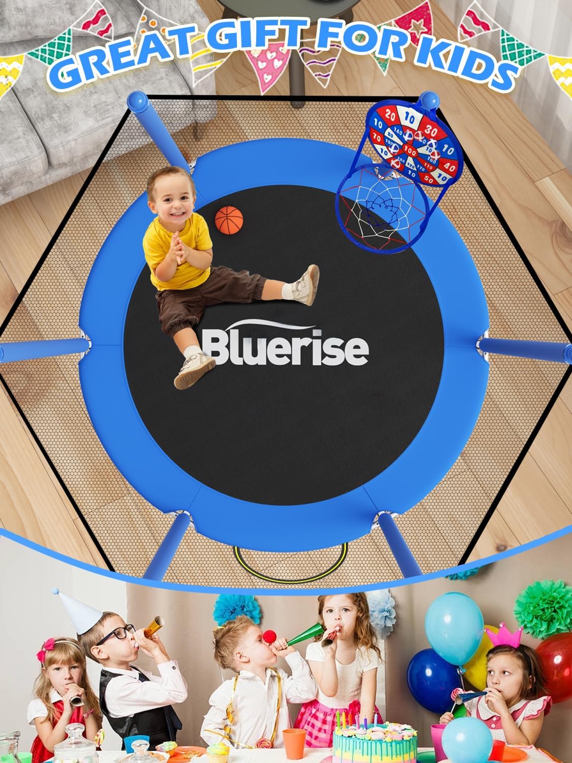 Thumbnail 6 de BLUERISE 55in 6ft Toddler Trampoline with Enclosure Net and Basketball Hoop Attachment