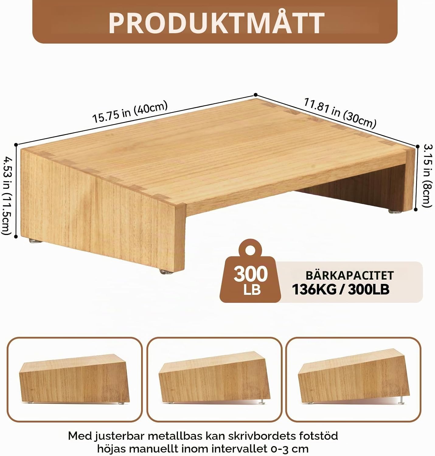 Detalle 2 de KIRIGEN TT-NA fotstöd i naturligt trä, höjdjusterbart 0–3 cm