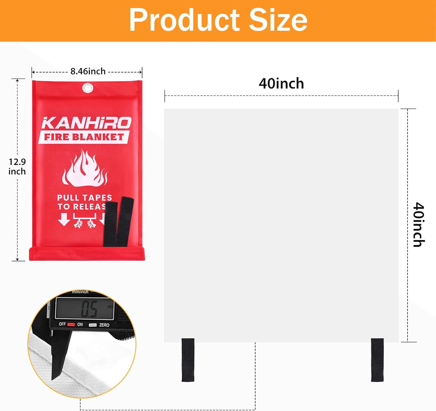 Detalle 2 de KANHIRO Emergency Fire Blanket 39 in × 39 in 🧯