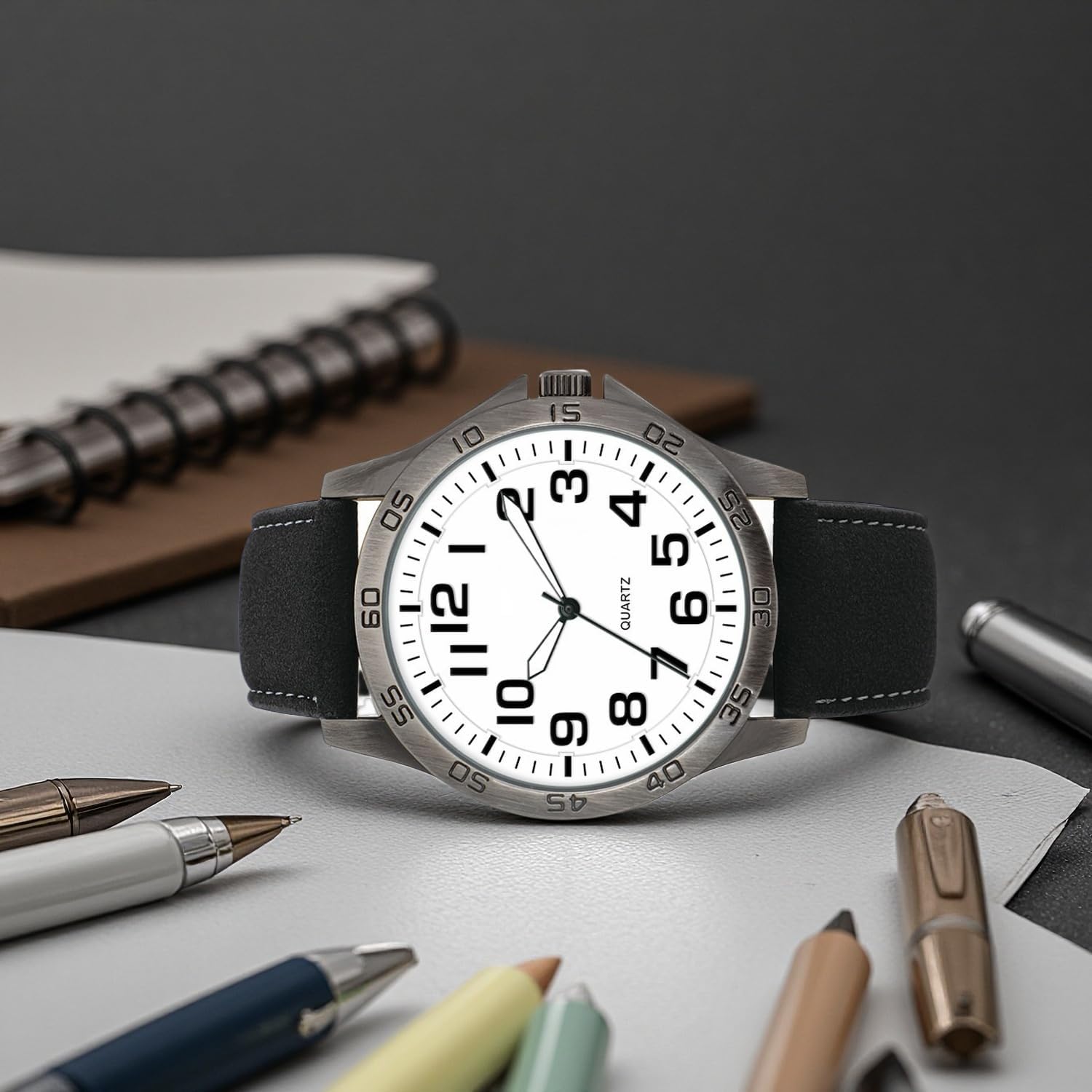 Thumbnail 1 de NUOVO Herren Analog-Quarzuhr mit weißem Zifferblatt (Silikon- oder Lederarmband)