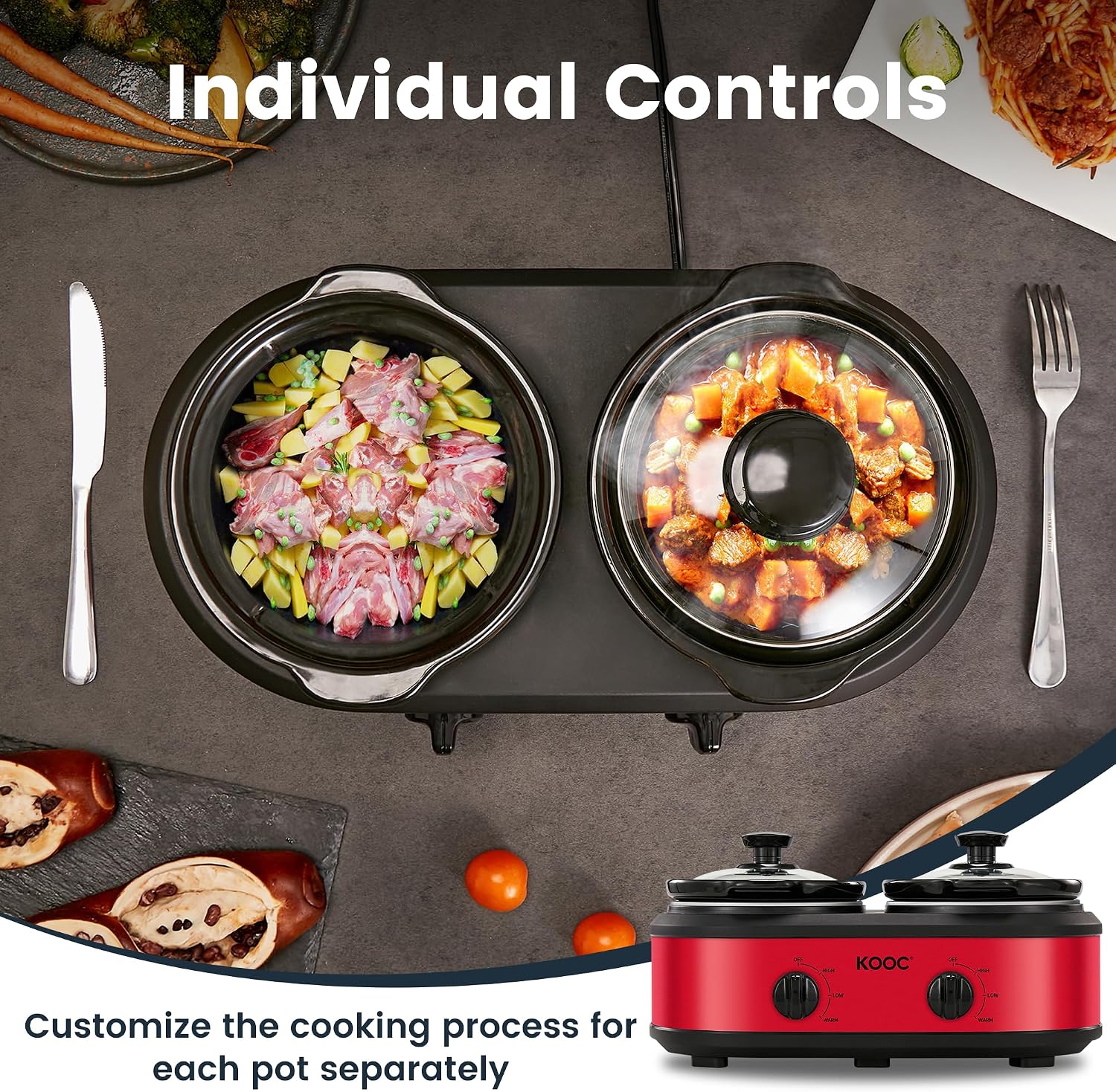 Detalle 2 de KOOC Double Slow Cooker, 2.5 Quart