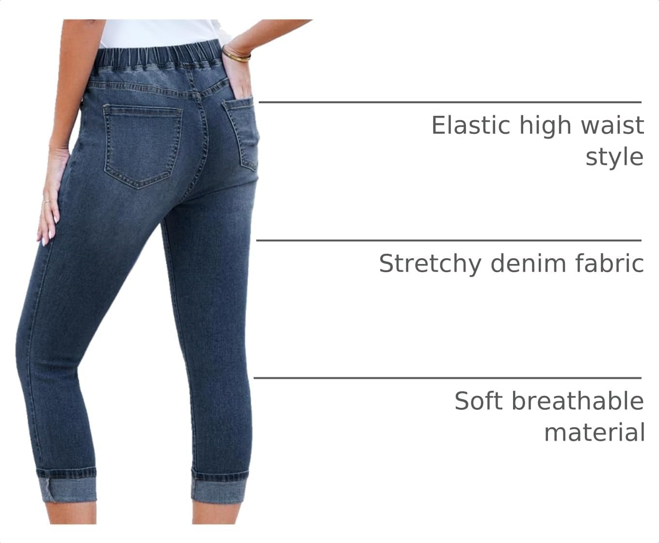 Detalle de GRAPENT Pull-On High-Waisted Skinny Capri Jeans (Cropped Stretch Denim)