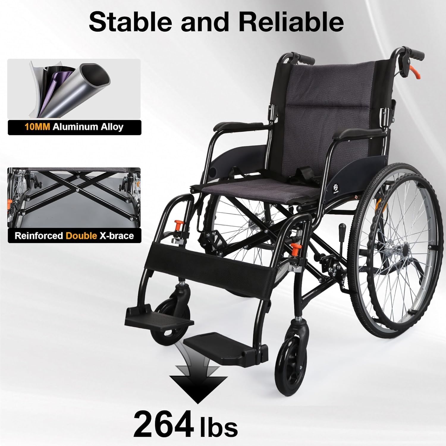 Thumbnail 1 de WHLICKS A06 Lightweight Folding Transport Wheelchair, Aluminium Frame
