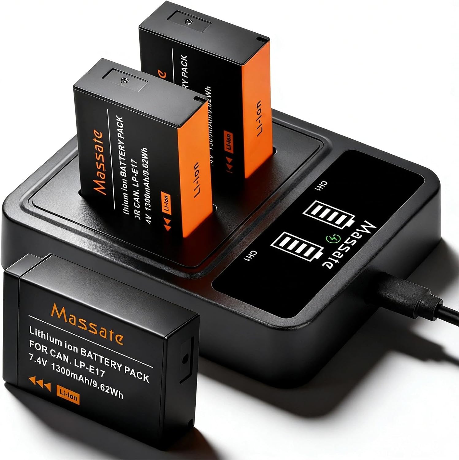 Detalle de Massate 3-Pack LP-E17 Battery + LED PD20W Fast Charger for Canon: Full Power, Real-World Utility