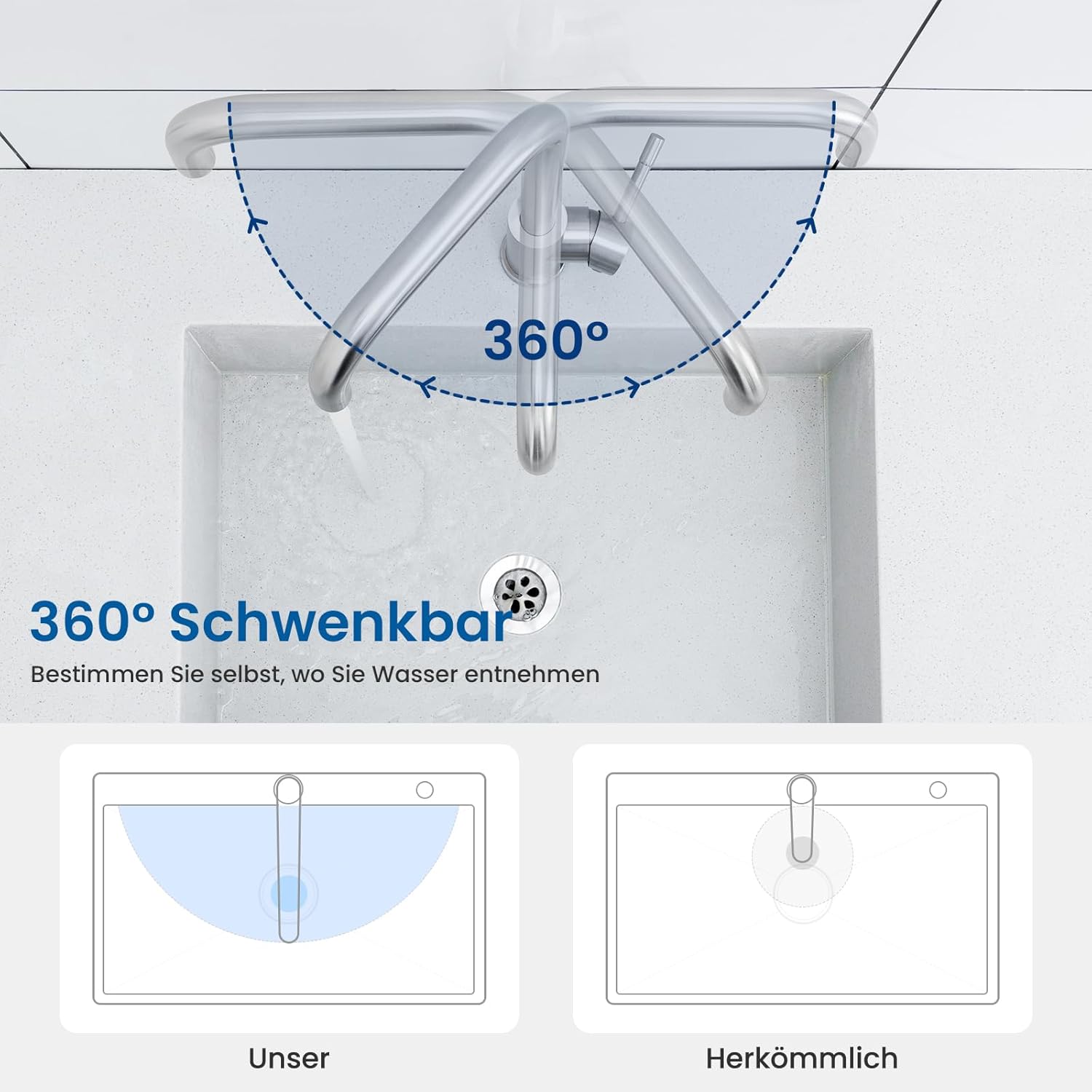 Thumbnail 3 de CECIPA Rubinetto da cucina spazzolato con manico singolo – miscelatore 360° in acciaio 304, durevole e versatile