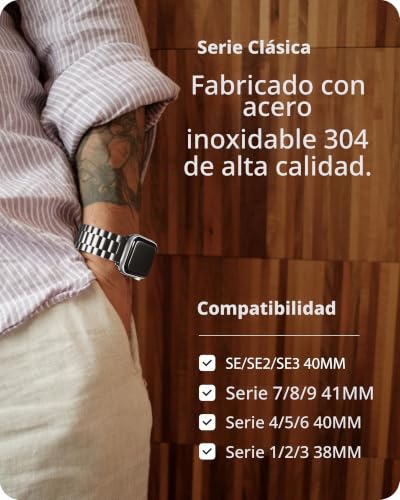 Detalle de Fullmosa correa metálica para Apple Watch de 38, 40 y 41 mm, acero inoxidable
