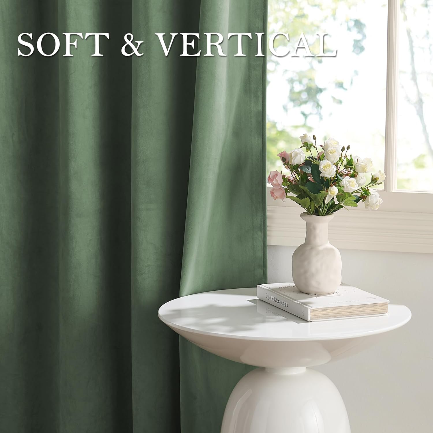 Thumbnail 5 de PONY DANCE Velvet Curtains W46xL84 Matcha Green