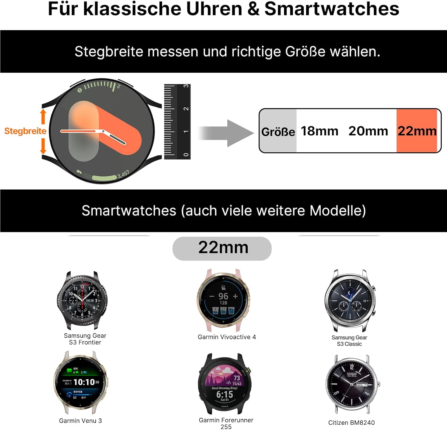 Thumbnail 3 de Fullmosa 22mm Uhrenarmband mit Schnellverschluss – kompatibel mit Samsung Gear S3, Garmin Venu 3/2, Vivoactive 4 und Huawei/Weitere 46mm Modelle