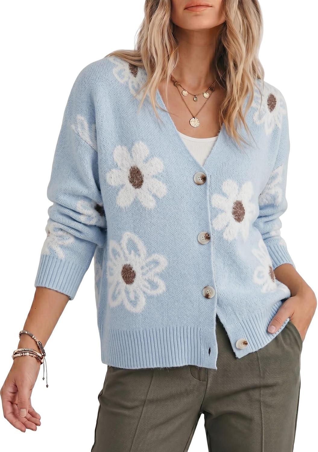 Detalle de Dokotoo Floral V-Neck Cardigan Sweater for Women