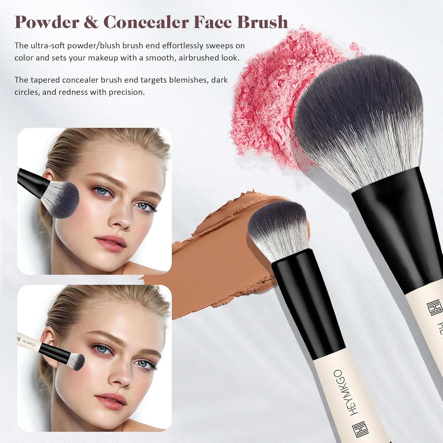 Thumbnail 1 de HEYMKGO 4er-Set Foundation-Pinsel Dual-Ended: Kontur-/Abdeckpinsel für Flüssig-, Creme- und Puder-Make-up, Schwarz (Reise-Set)