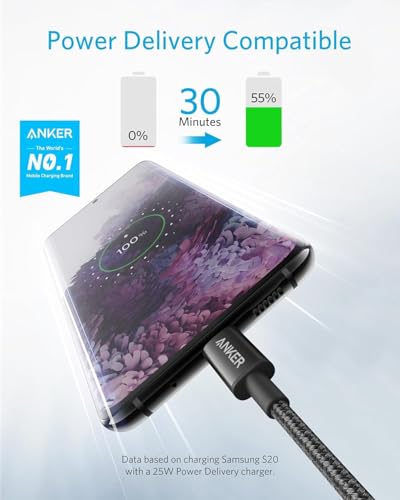 Thumbnail 1 de Anker USB C to USB C Charger Cable, 60W (3A) New Nylon, 6 ft / 1.8 m, 2-Pack