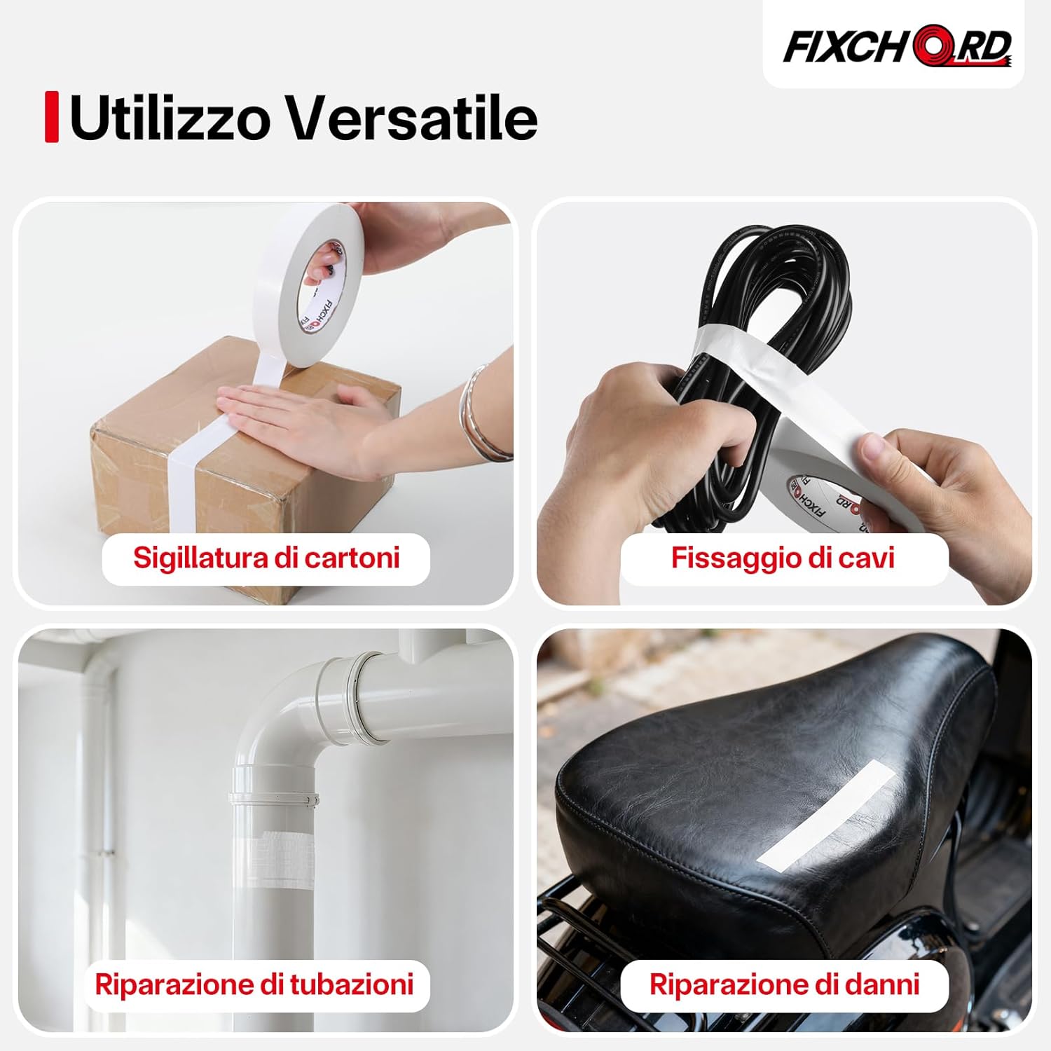 Thumbnail 6 de FIXCHORD Nastro adesivo in tessuto impermeabile 25 mm × 50 m, bianco