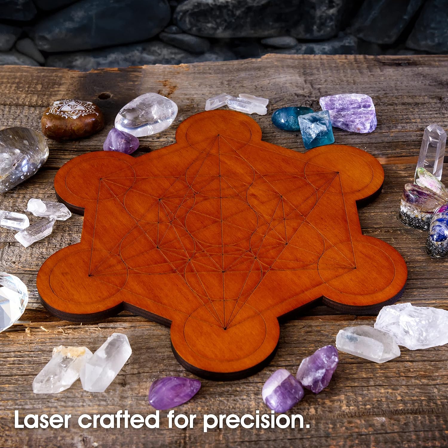 Thumbnail 6 de Curawood Crystal Grid Board – Metatron’s Cube sacred geometry wooden plate (10 inch)