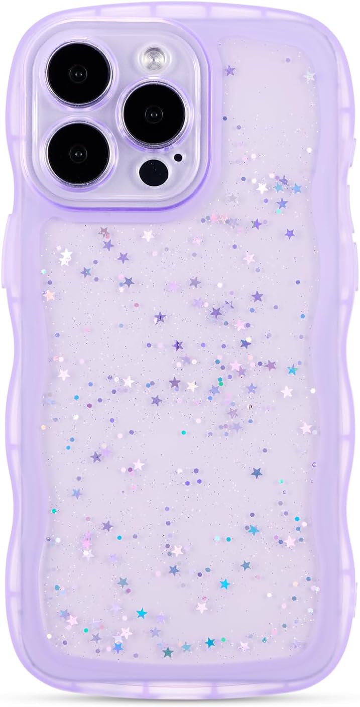 Detalle de ZTOFERA Handyhülle für iPhone 14 Pro (6,1") – transparente TPU-Schutzhülle mit Wellenrahmen und Sternen-Design, violett