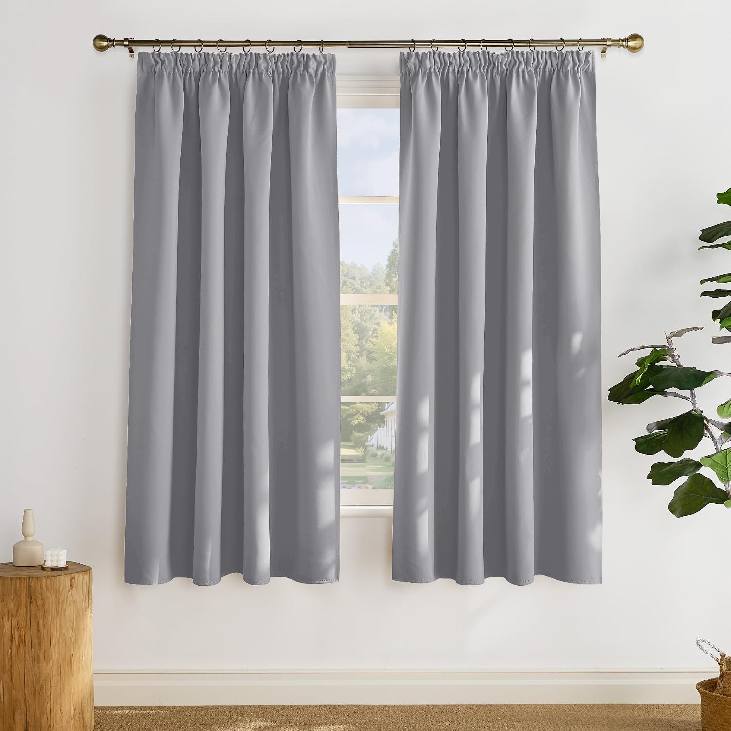 Detalle de PONY DANCE Verdunklungsgardine mit Kräuselband, 2er-Set H 175 x B 140 cm (Silbergrau) für Schlafzimmer & Schienensystem