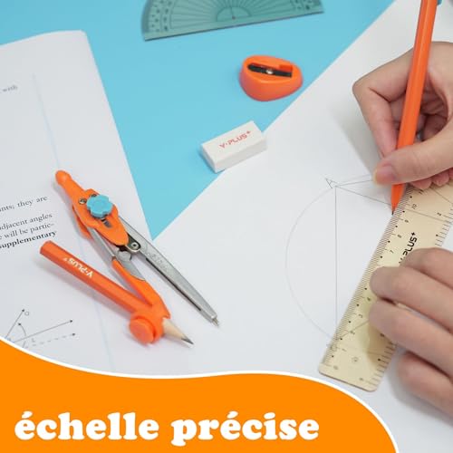 Thumbnail 4 de YPLUS Kit Géométrie College — Compas, Équerre et Rapporteur, 12 pièces