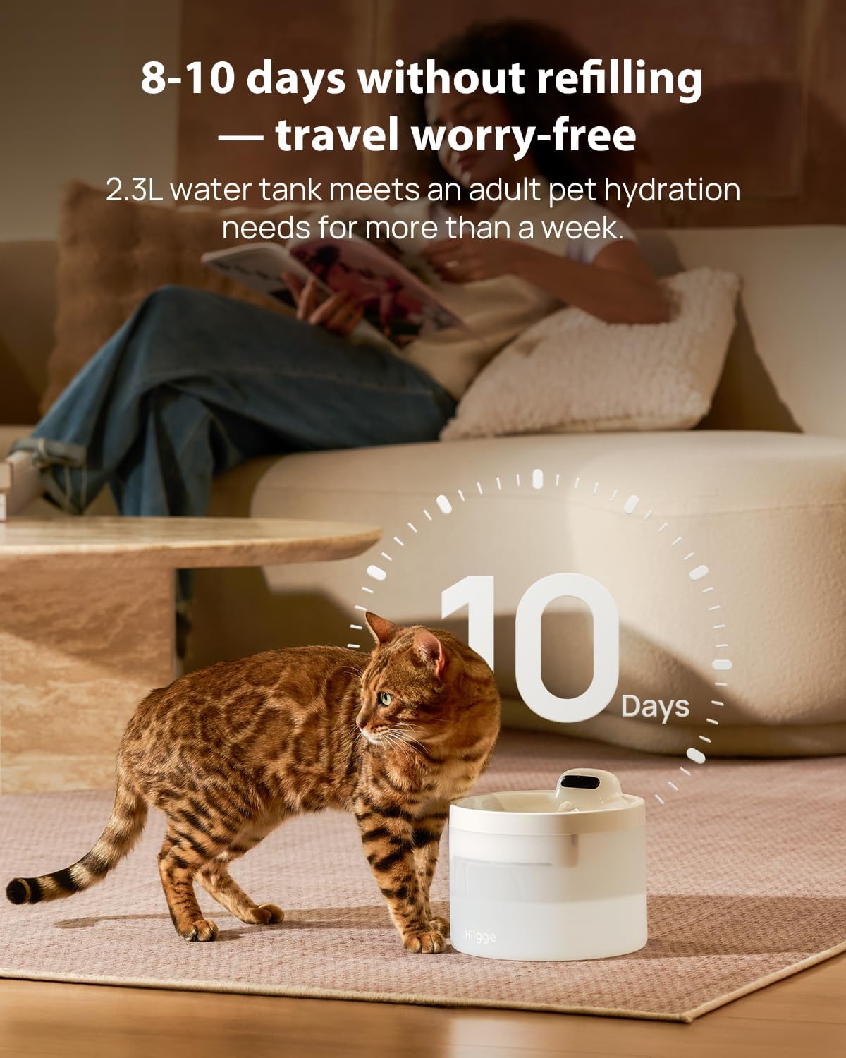 Thumbnail 5 de Hiigge wireless cat water fountain with app (2.3L, 5-stage filter, motion sensor, up to 96 days) – White