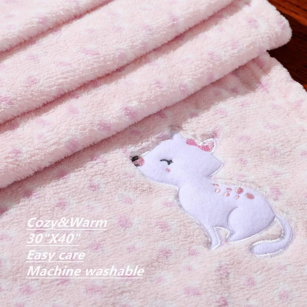 Detalle de CREVENT Soft Baby Blanket for Newborn – 75cm x 100cm Pink Cat