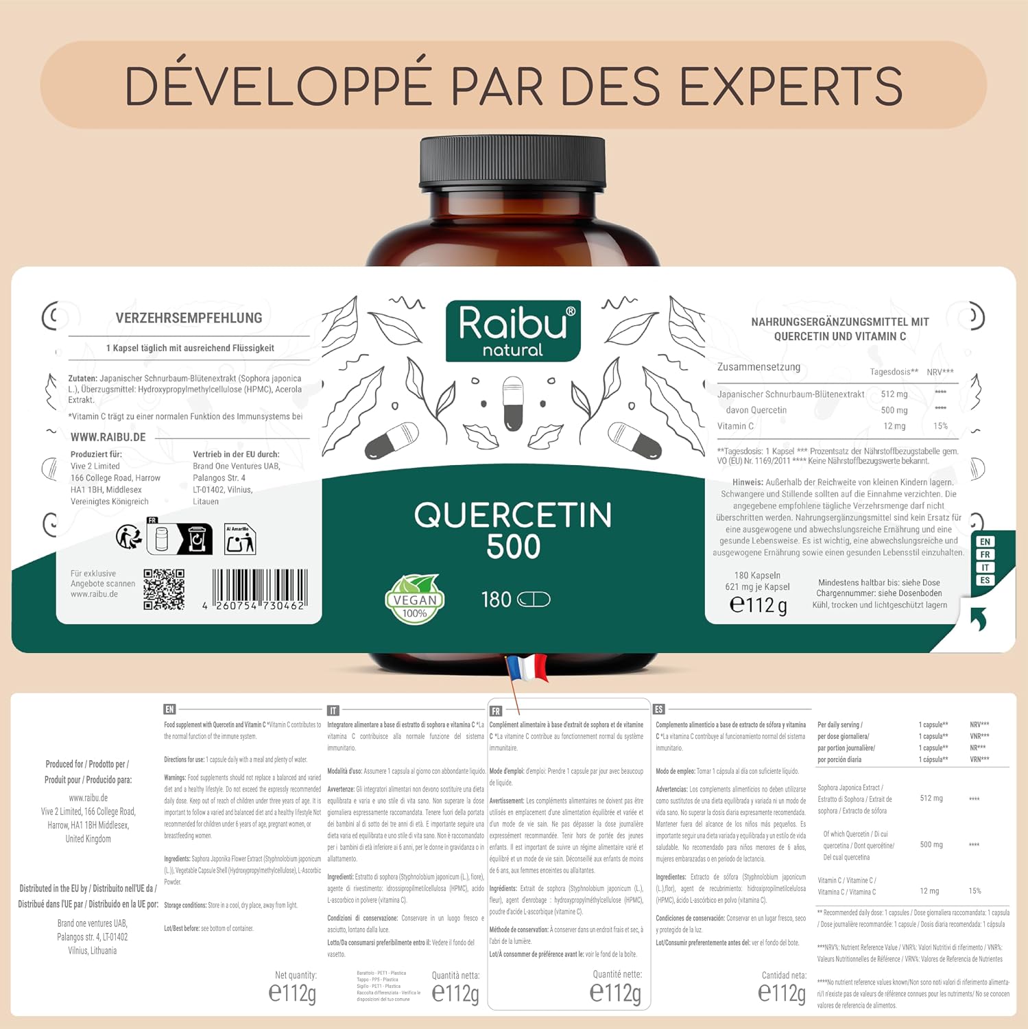 Thumbnail 4 de Raibu Quercétine 180 Gélules – 500 mg par gélule, vegan et sans additifs