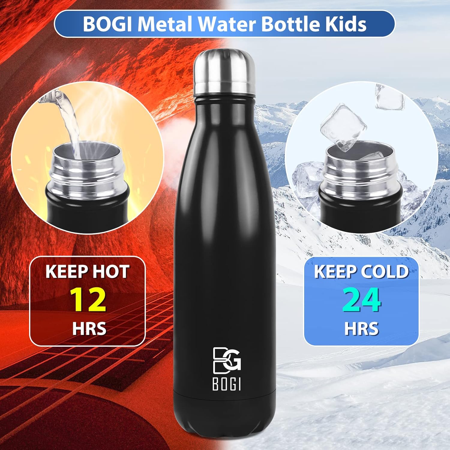 Thumbnail 3 de BOGI Insulated Metal Water Bottle, 500ml – Leakproof Stainless Steel, Keeps Hot & Cold