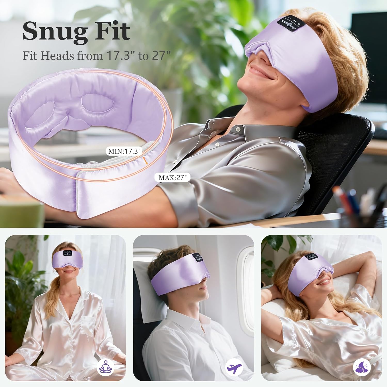 Thumbnail 6 de MUSICOZY Sleep Mask Headphones (3D Silk Bluetooth sleep mask) for side sleepers