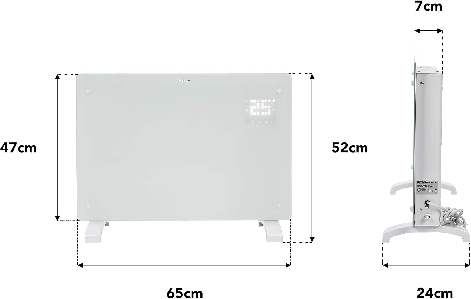 Detalle 2 de Devola DVPW1500WH Smart Glass Panel Heater 1500W