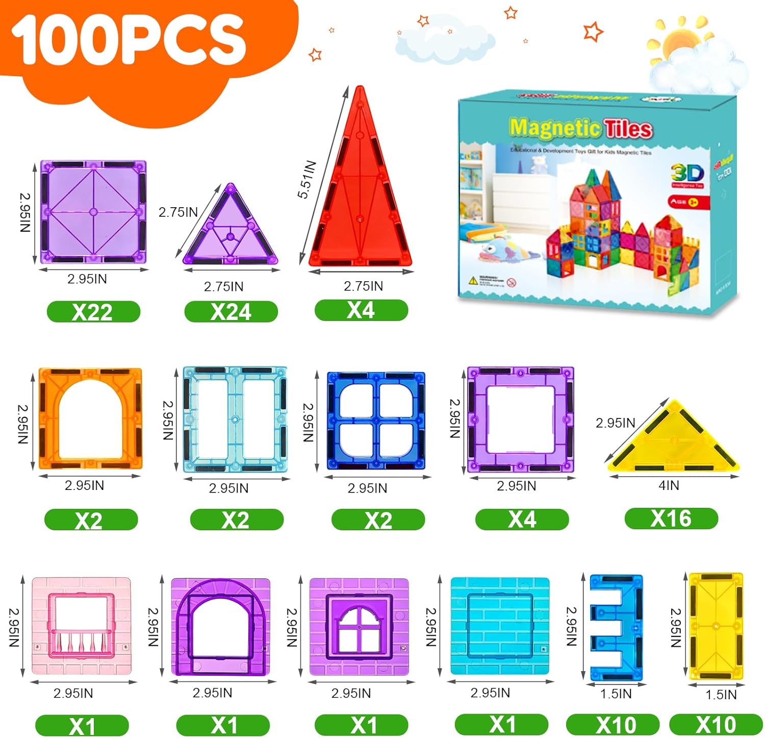 Thumbnail 6 de Blocs de Construction Magnétiques - 100 pièces pour enfants 3–8 ans