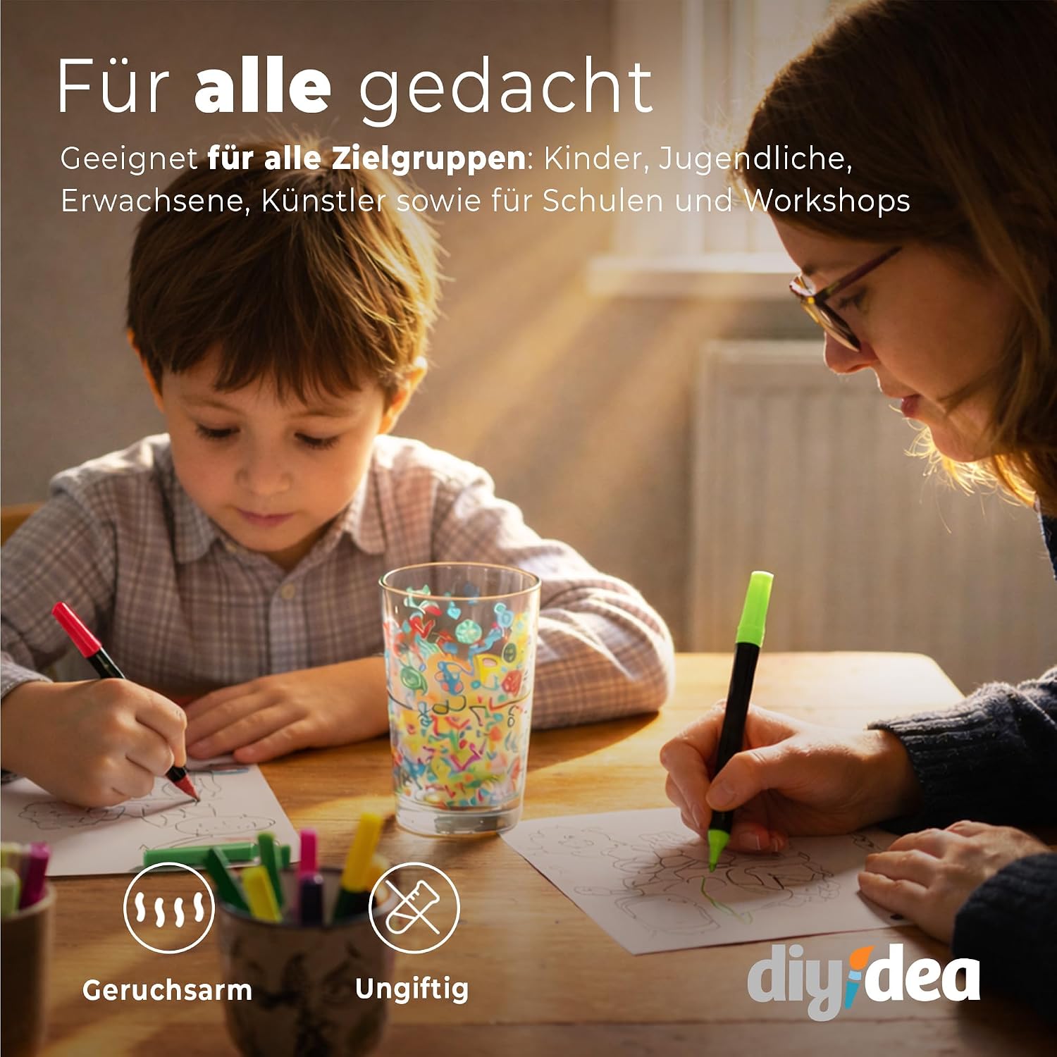 Detalle 2 de DIYIDEA Acrylstifte 24 Farben mit Doppelspitze – wasserbasiert, schnell trocknend für Steine, Holz, Glas, Keramik & mehr
