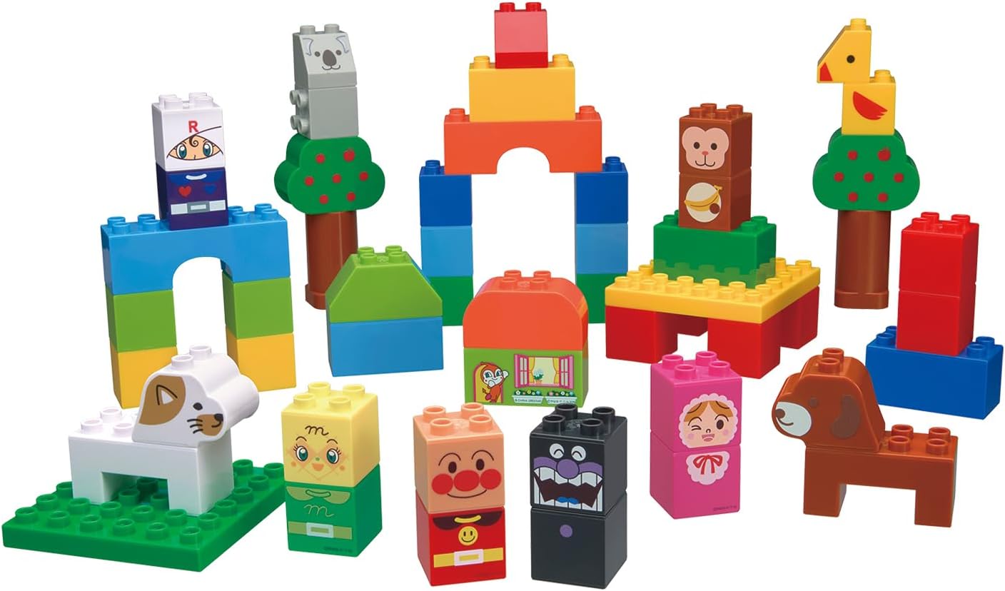 Detalle de BANDAI BlockLabo はじめてのどうぶつブロックバケツL アンパンマンキャラクターブロック入り