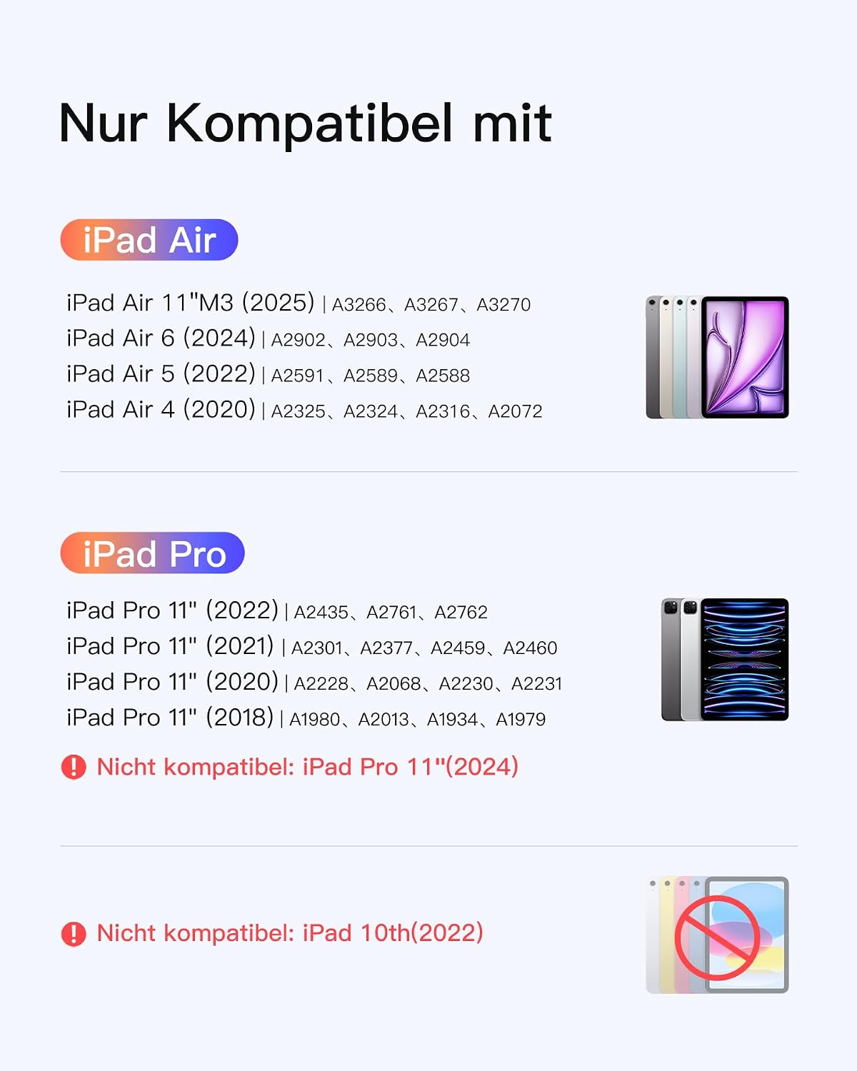 Detalle de Inateck NeoMagic Magnetische Tastaturhülle für iPad Air 11 Zoll und iPad Pro 11 Zoll – freitragender Ständer, 7‑Farbige Hintergrundbeleuchtung