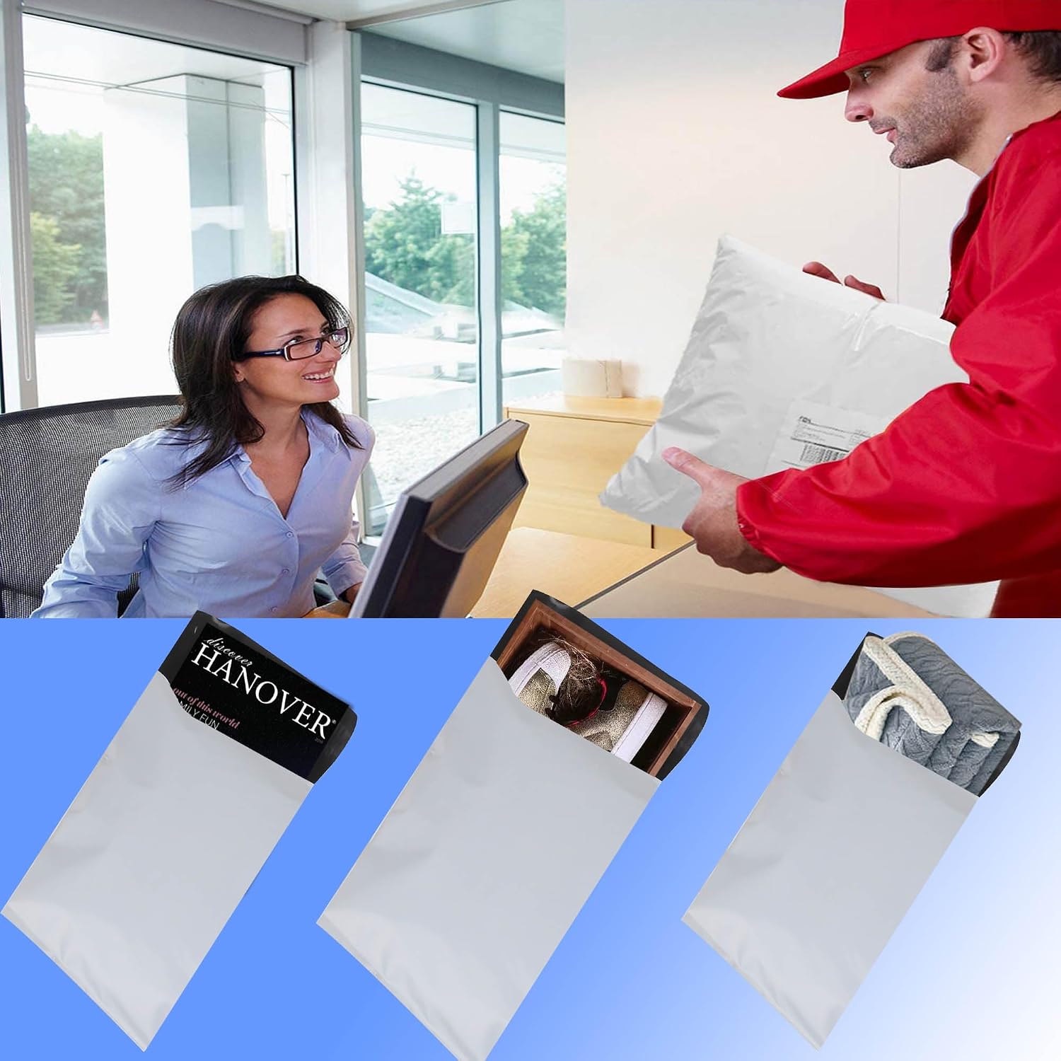 Thumbnail 5 de Newlng Lot de 100 enveloppes d'expédition en plastique – 300 x 420 mm, opaques et indéchirables