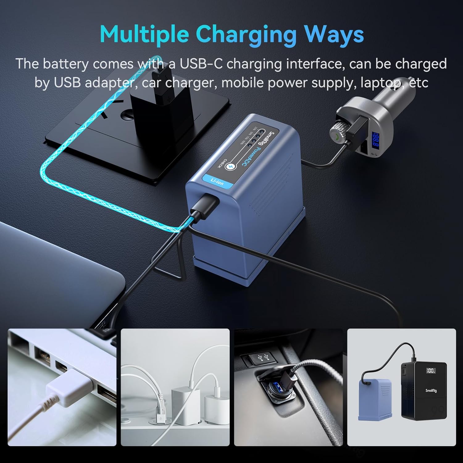 Detalle de SmallRig Batteria 10500mAh per Sony NP-F970/NP-F970 family – ricarica rapida USB-C e alimentazione affidabile per monitor e luci