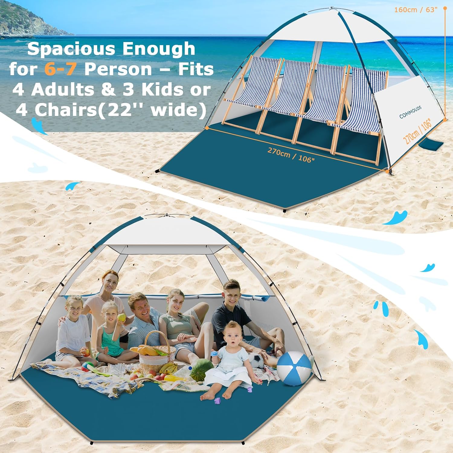 Thumbnail 3 de COMMOUDS Beach Tent Sun Shelter for 3/4/6/8 People