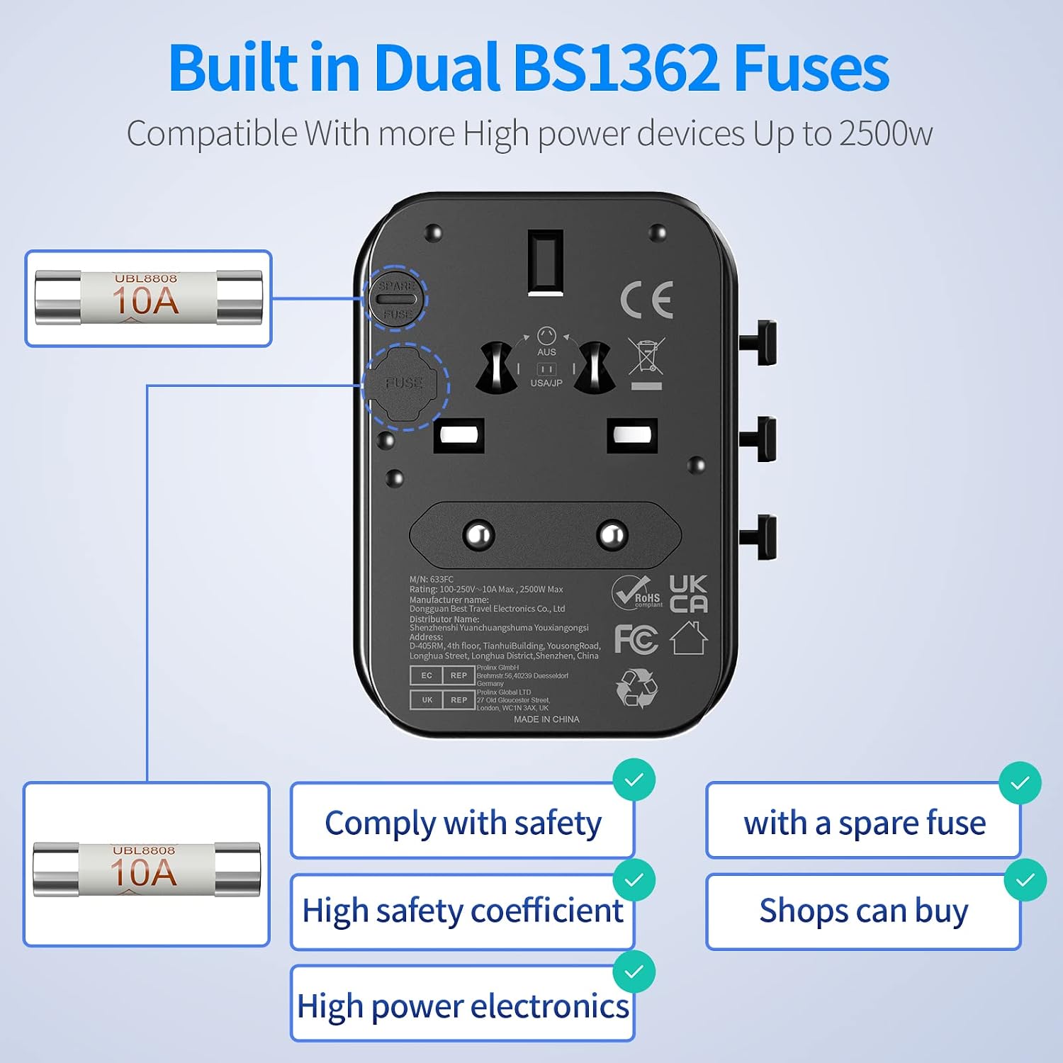 Thumbnail 5 de Worldwide Travel Adapter USB C with Dual 10A Fuses