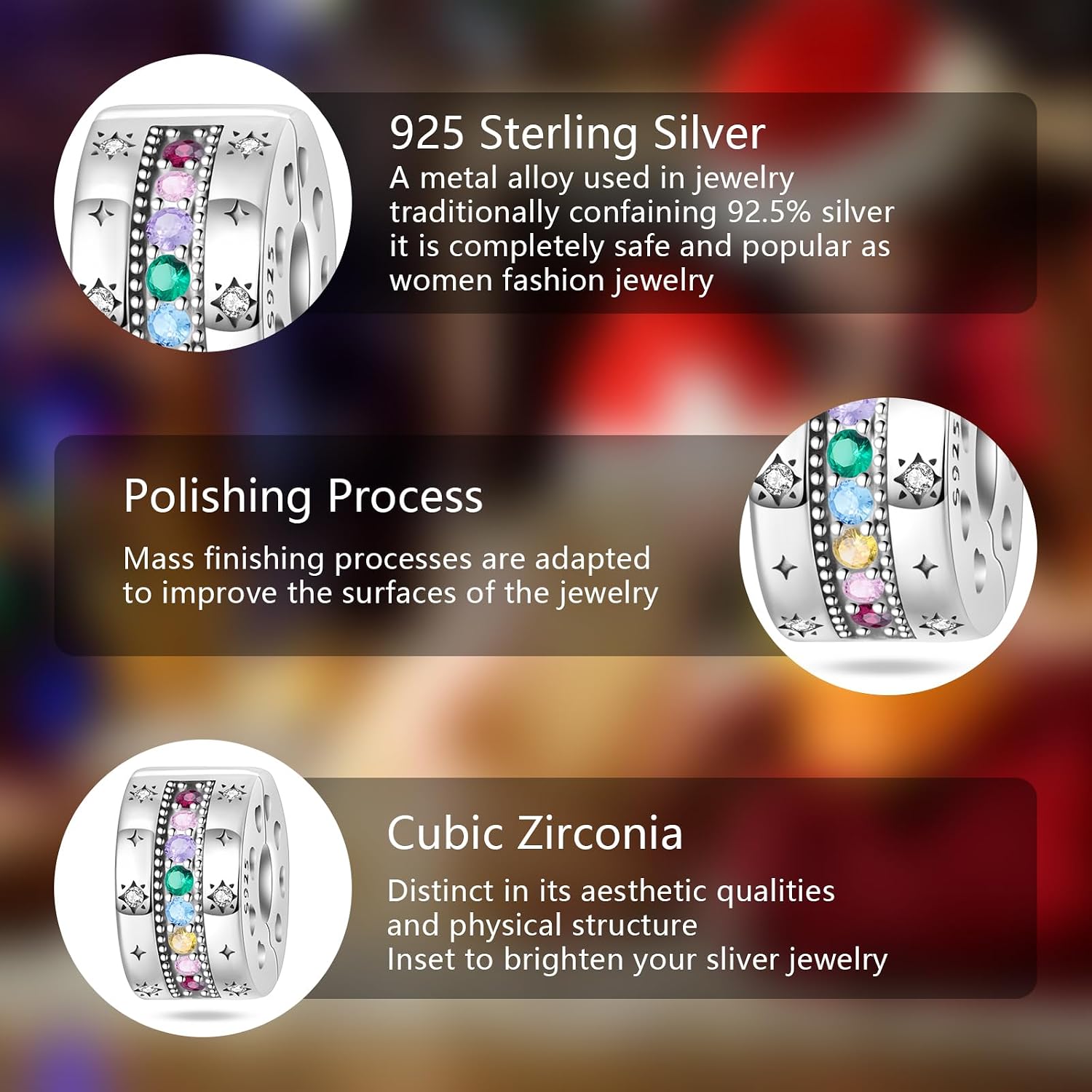 Detalle 2 de YIXUAN Kompatibel mit Pandora Armbändern – 925er Silber Anhänger, Geburtsstein-Charms