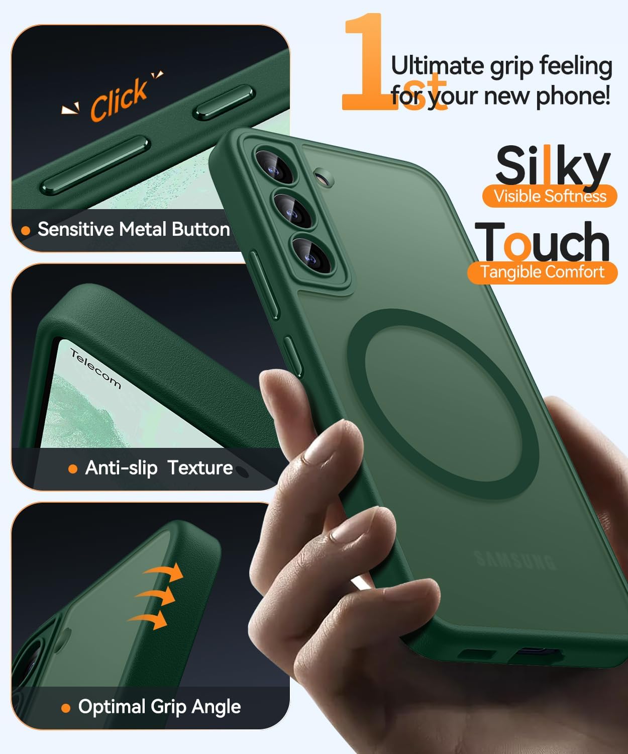 Thumbnail 4 de CANSHN Coque Magnétique pour Samsung Galaxy S22 — Translucide Vert Foncé, Protection Appareil Photo et MagSafe