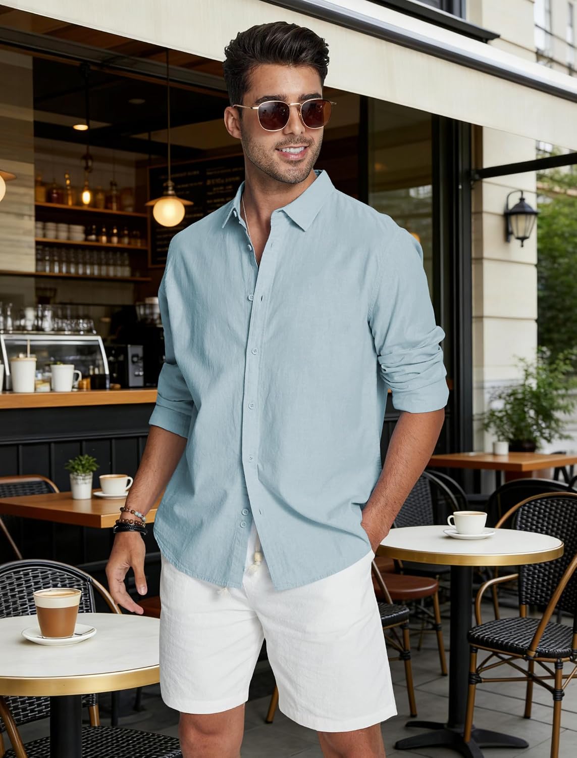 Detalle de Friptspyg Chemise en Lin pour Hommes — Manches Longues, 80% coton + 20% lin, coupe Regular