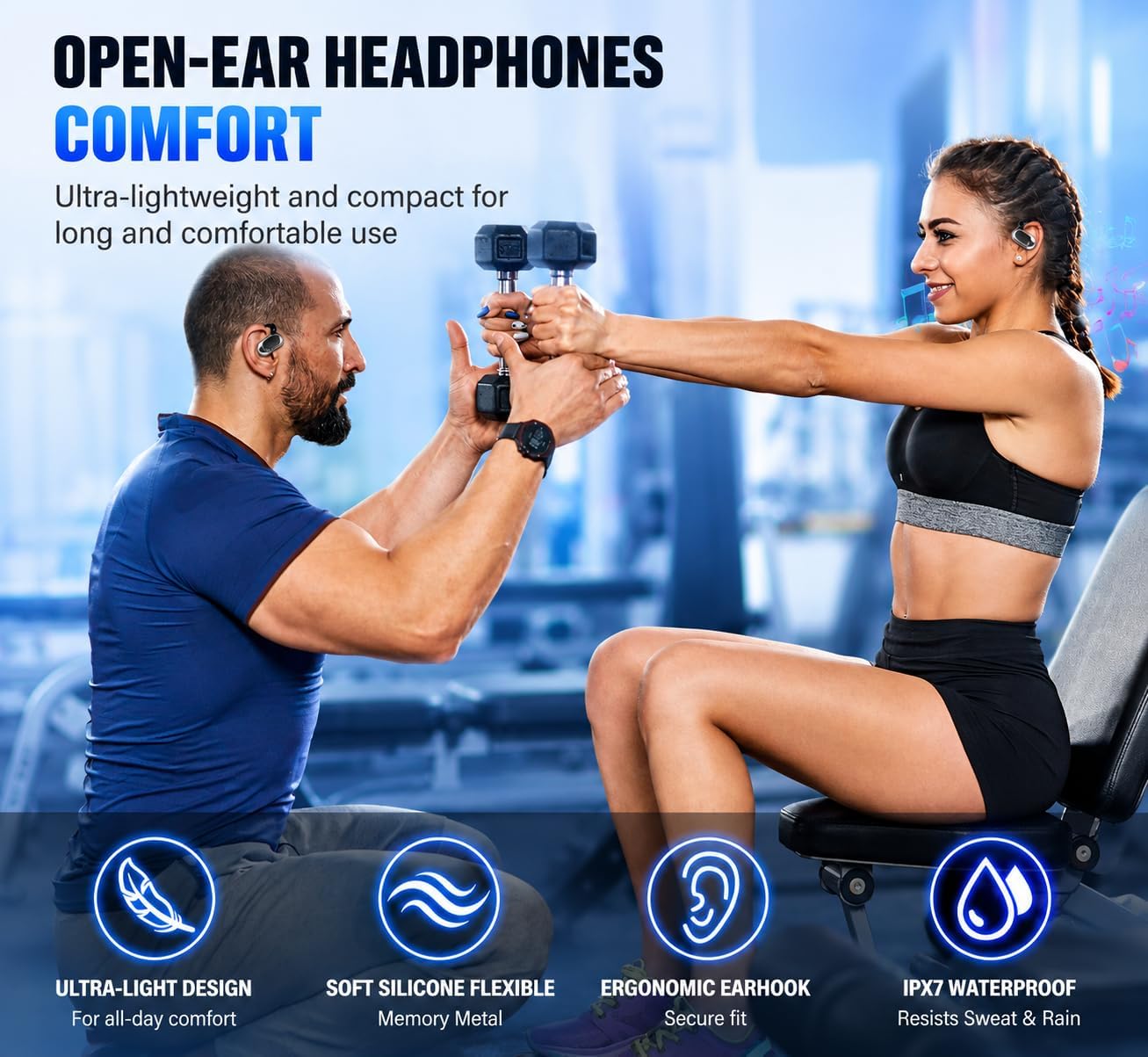 Detalle de Open Ear Headphones 2026: Over-Ear Earbuds with 4 Noise-Canceling Mics and 36H Battery