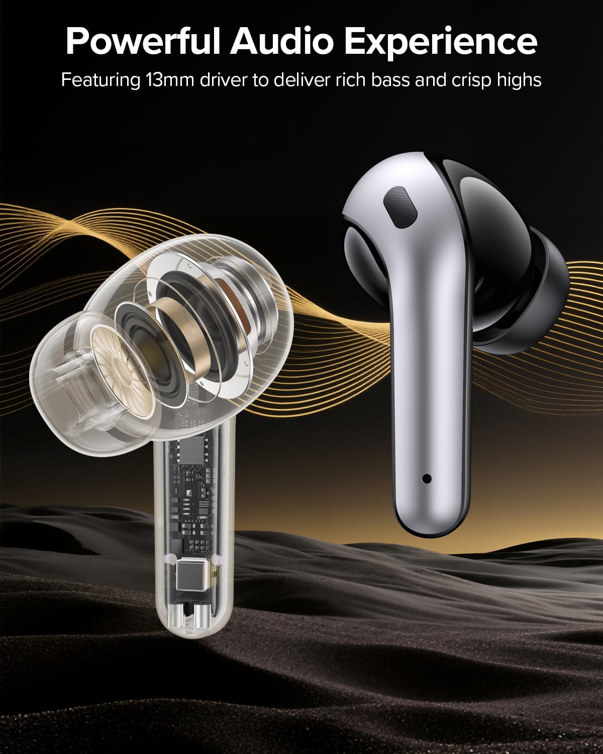 Detalle de TAGRY X08 True Wireless Earbuds: 60-Hour Playback, LED Power Display, and IPX5 Sweatproof Convenience