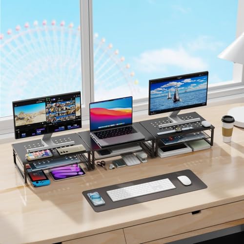 Detalle 2 de Pygocereri Desk Organisers and Accessories: 2-Tier Metal Monitor Stand Riser (Black)