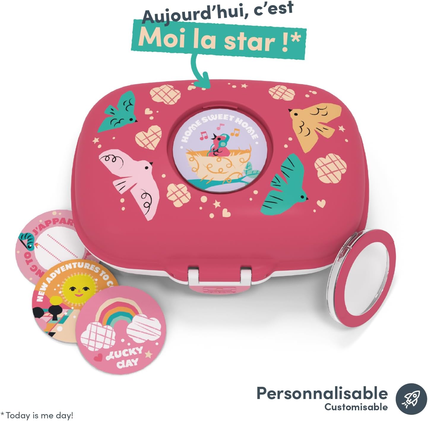 Detalle de monbento MB Gram rose Birds : boîte à goûter enfant sans BPA, hermétique et personnalisable