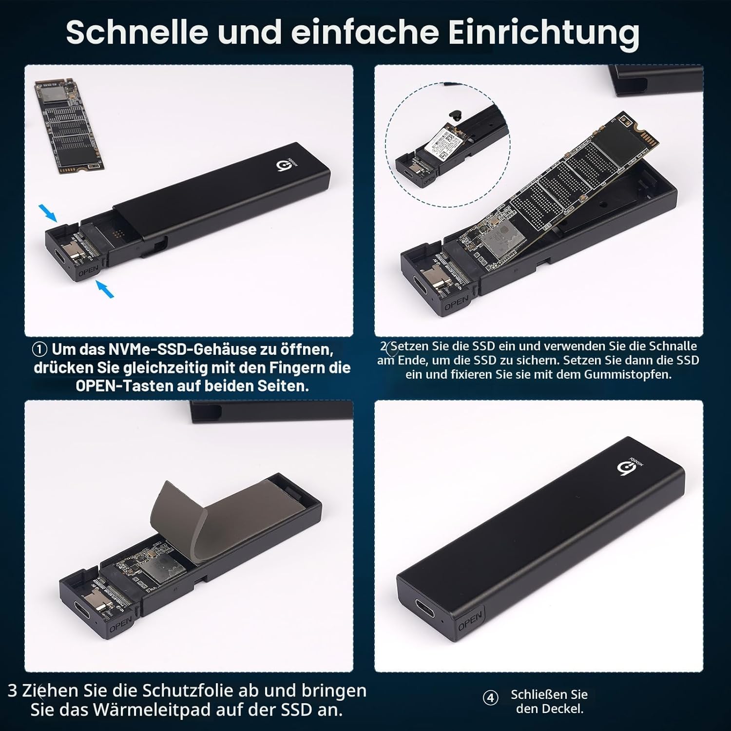 Detalle 2 de Xiaobi M.2 NVMe SSD Gehäuse (USB 3.2 Gen 2, 10 Gbps) für M-Key/B+M Key NVMe, UASP & TRIM