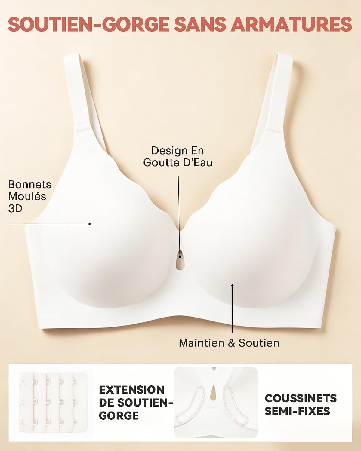 Thumbnail 2 de Bresdk Soutien Gorge Femme sans Armatures – Décolleté en V plongeant, maintien renforcé et enveloppant